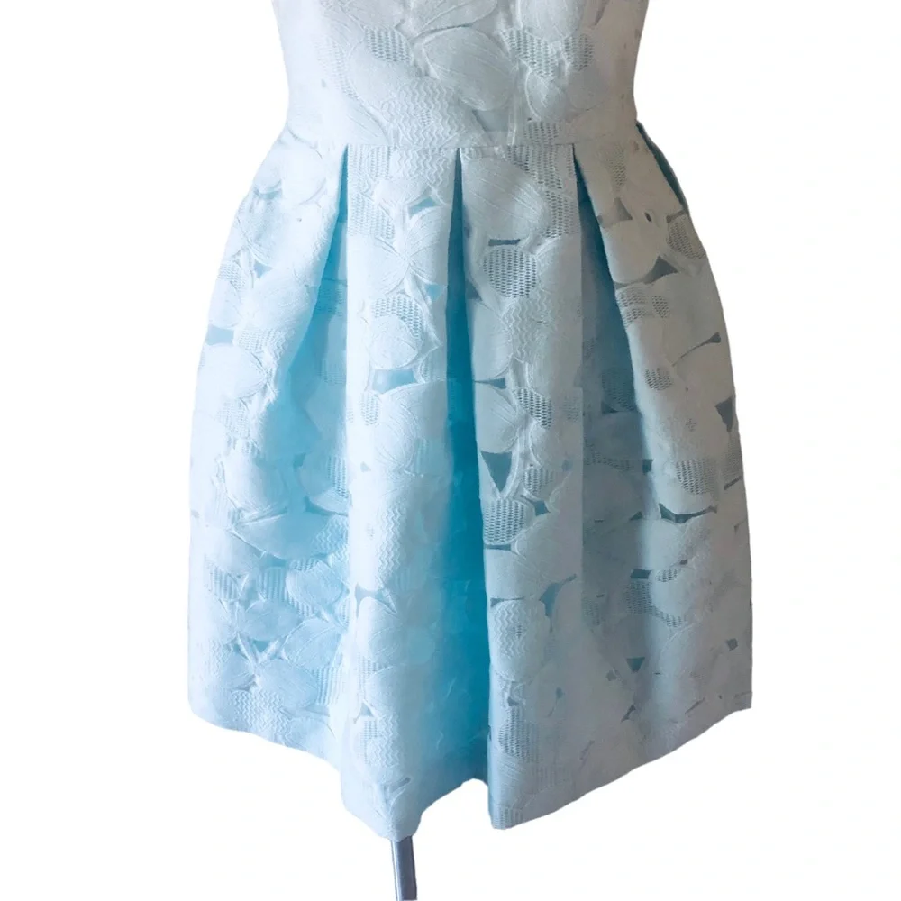 Ted Baker Baby Blue Laureto Fit & Flare Lace Dress Pleated Skirt Net Cut Outs - Picture 13 of 16